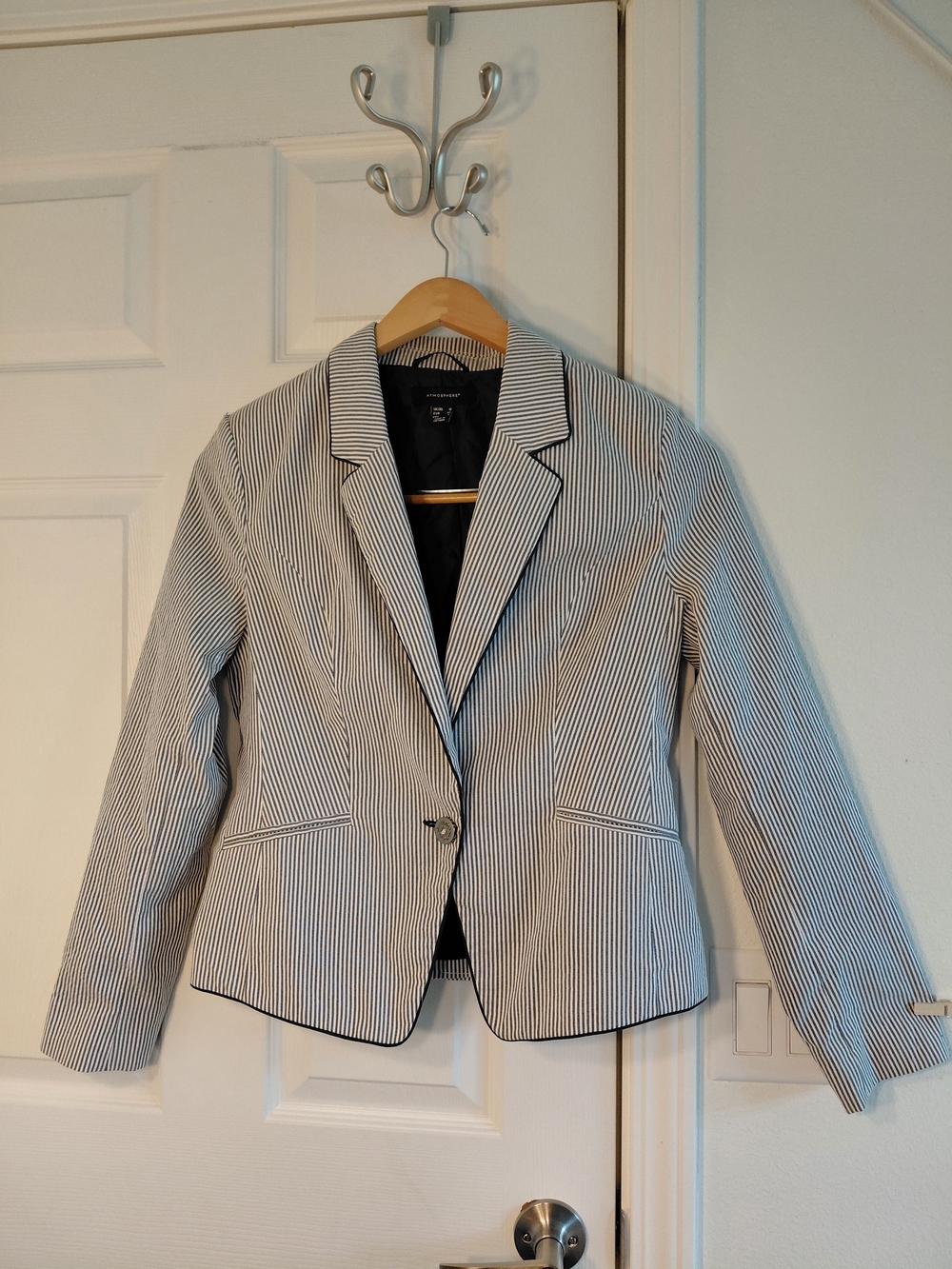 Atmosphere Gray and White Pinstripe Single-Button Blazer